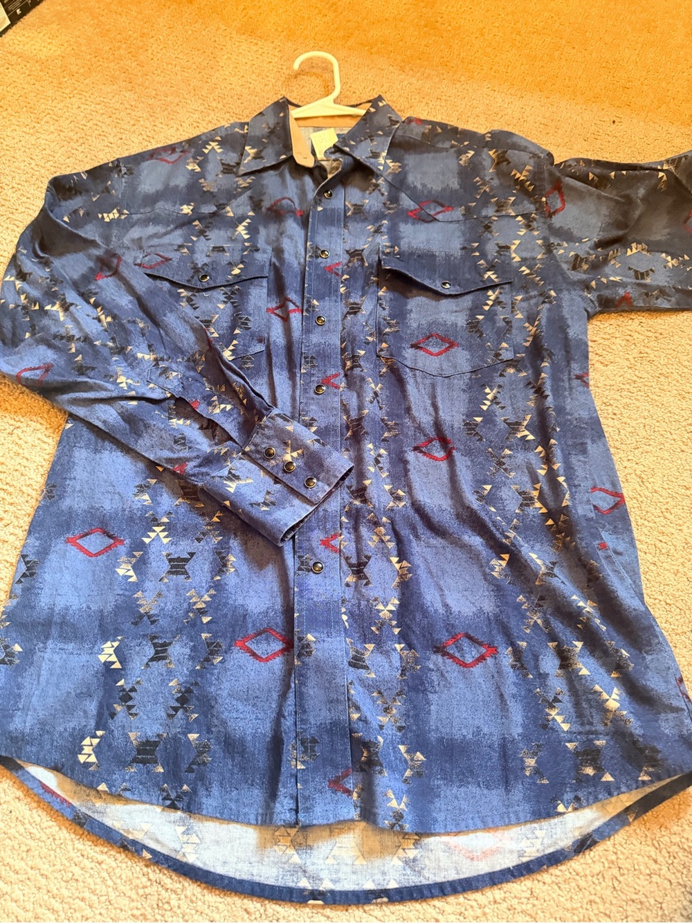 Vintage Wrangler Western Blue Patterned Long-Sleeve Button-Up Shirt